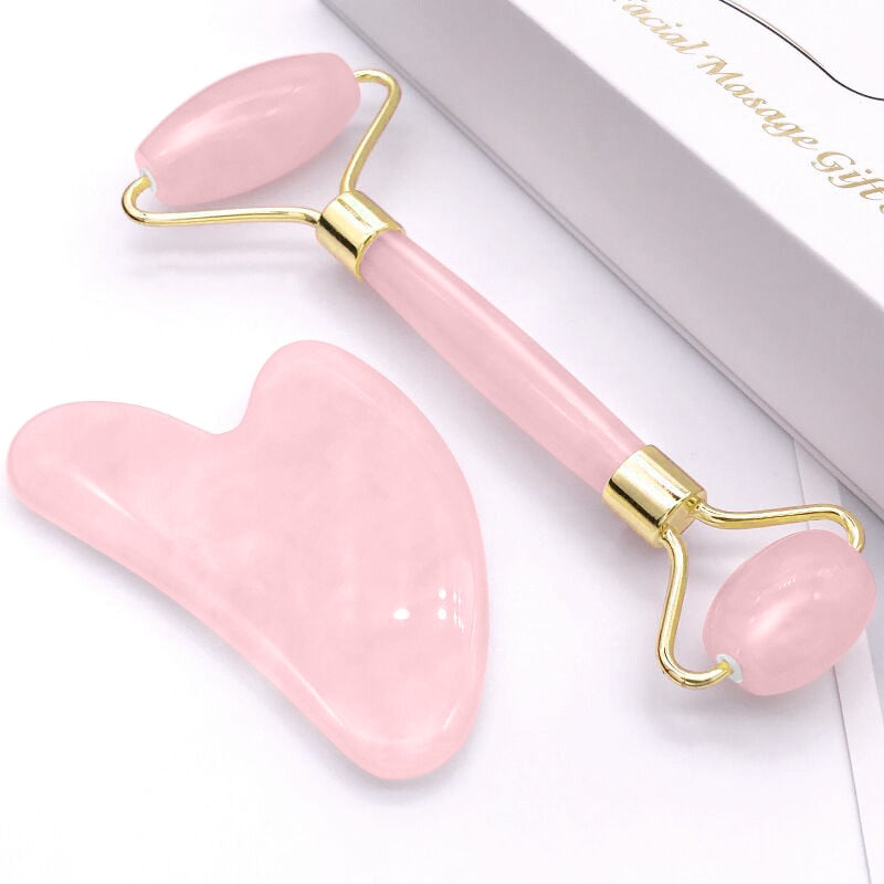 2pcs/set Face Spa Massager Neck Roller Gua Sha Scraper Board Face Lift Up Wrinkle Remover