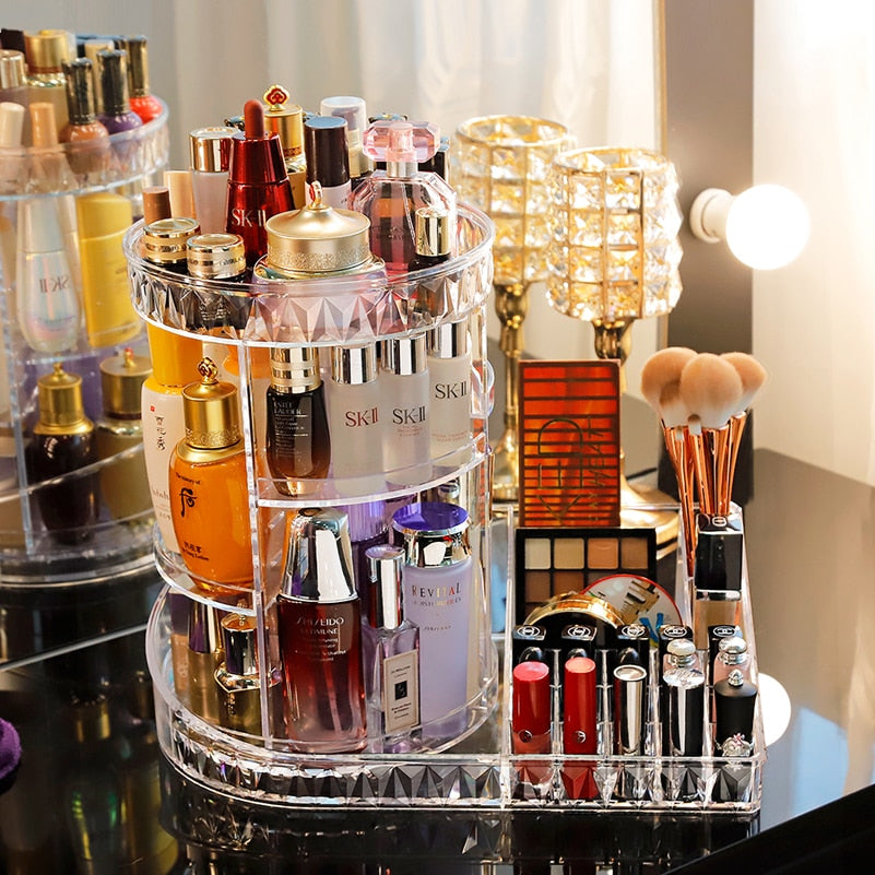 360 Degree Rotation Transparent Acrylic Cosmetics Storage Box Fashion Spin Multi-function Detachable Makeup Organizer Beauty