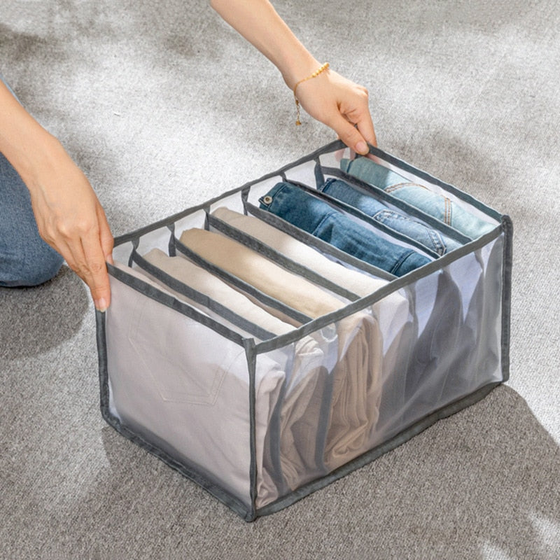 Mesh Jeans Storage Box with Compartments Leggings Clothes Separation Box