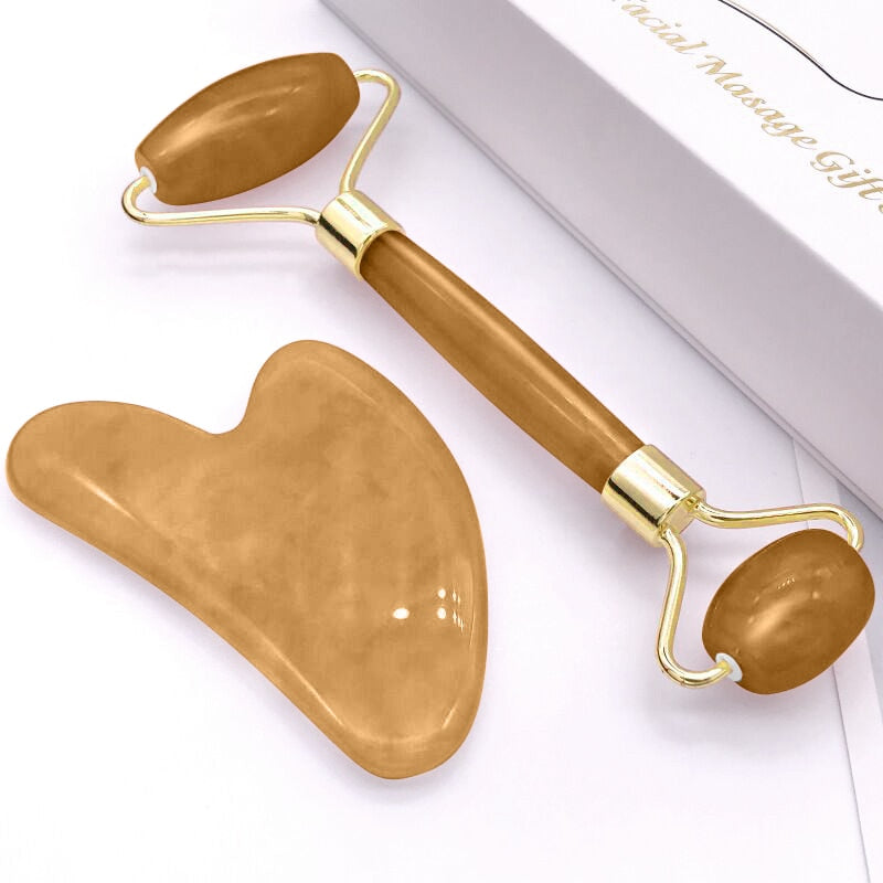 2pcs/set Face Spa Massager Neck Roller Gua Sha Scraper Board Face Lift Up Wrinkle Remover