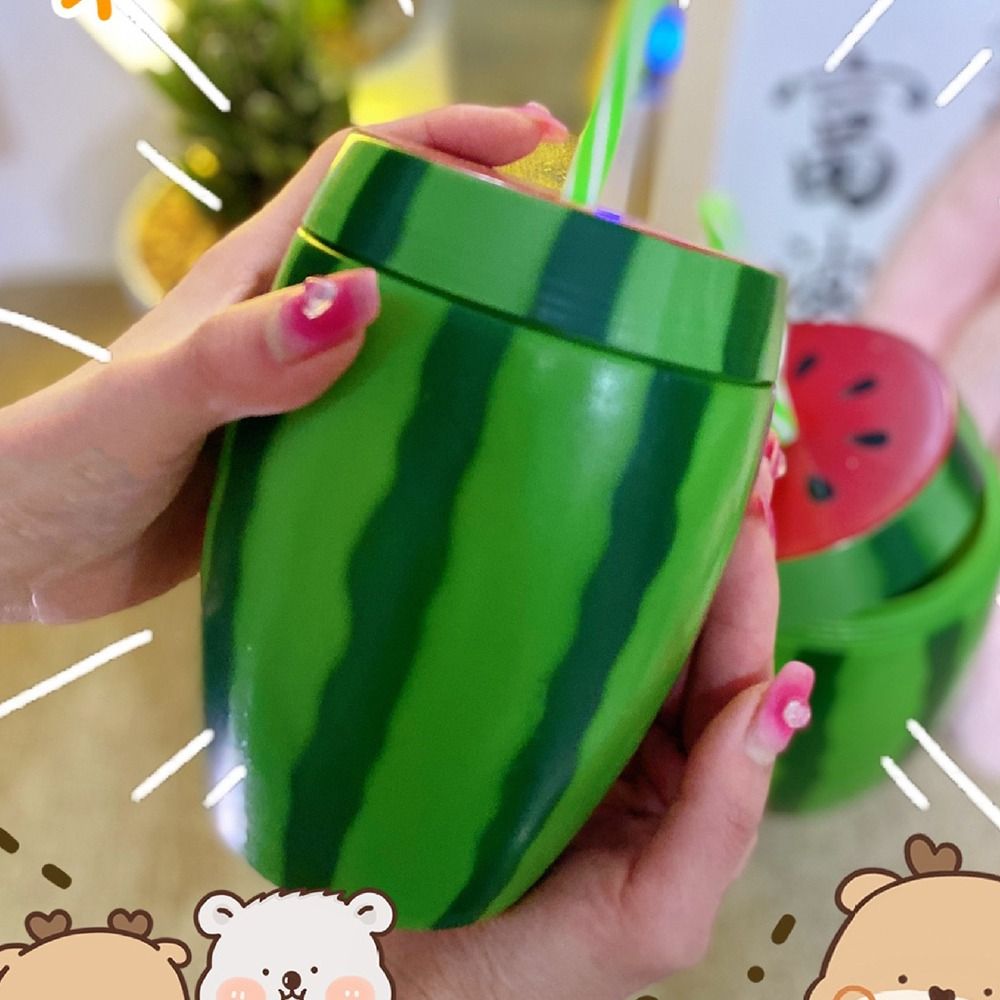 Creative Watermelon Shape Cup with Lid and Straw