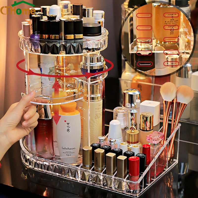 360 Degree Rotation Transparent Acrylic Cosmetics Storage Box Fashion Spin Multi-function Detachable Makeup Organizer Beauty