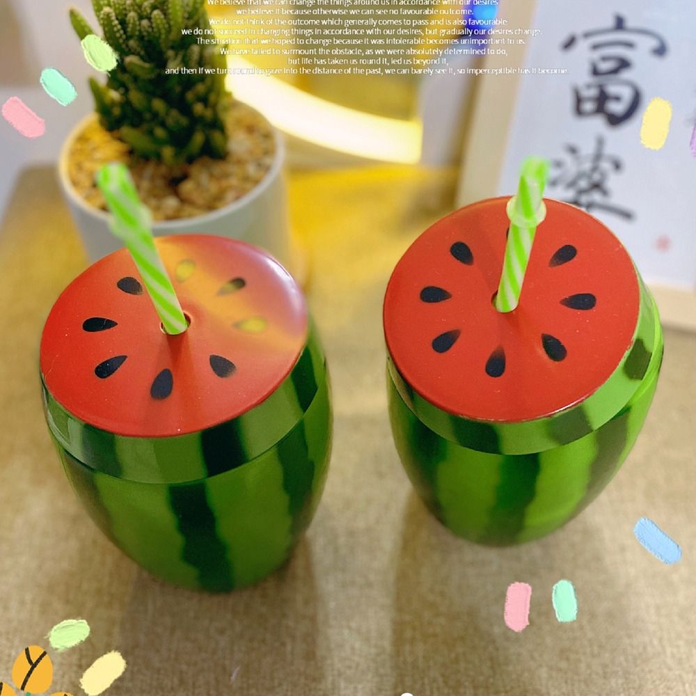 Creative Watermelon Shape Cup with Lid and Straw