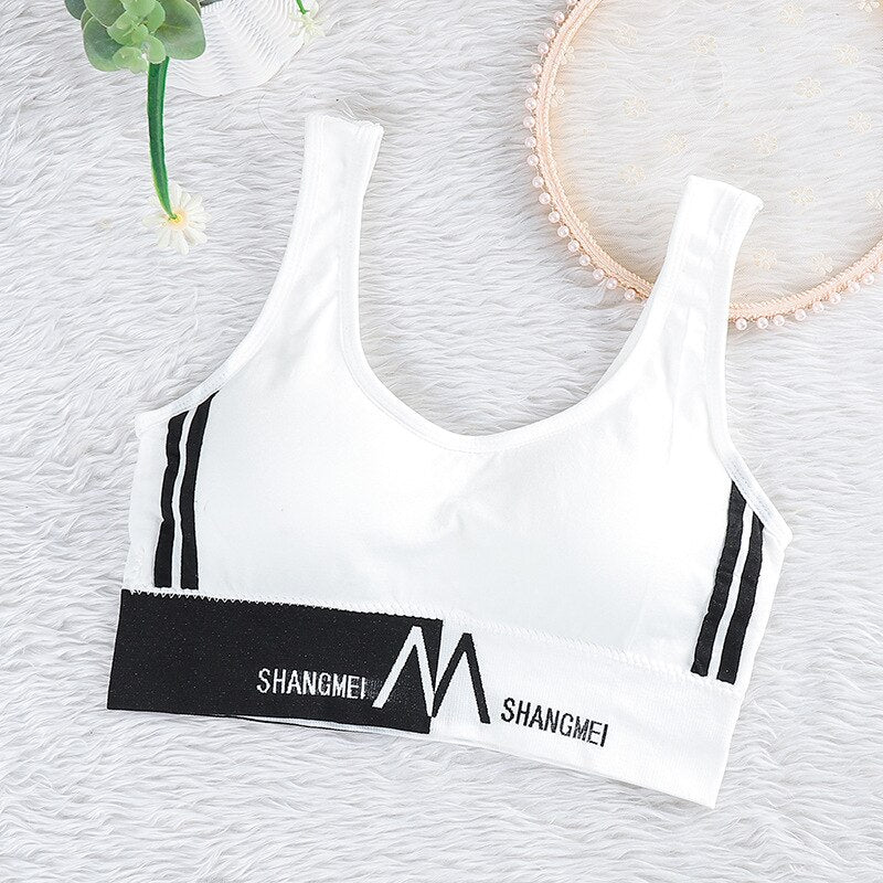Girl Cotton Sport Training Bra Solid Color Wide Strap