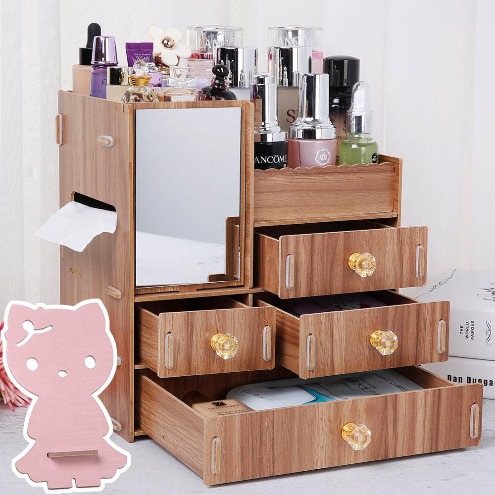 3 Layers Wooden Holder Large Cosmetic Makeup Jewelry Lipsticks Storage Organizer