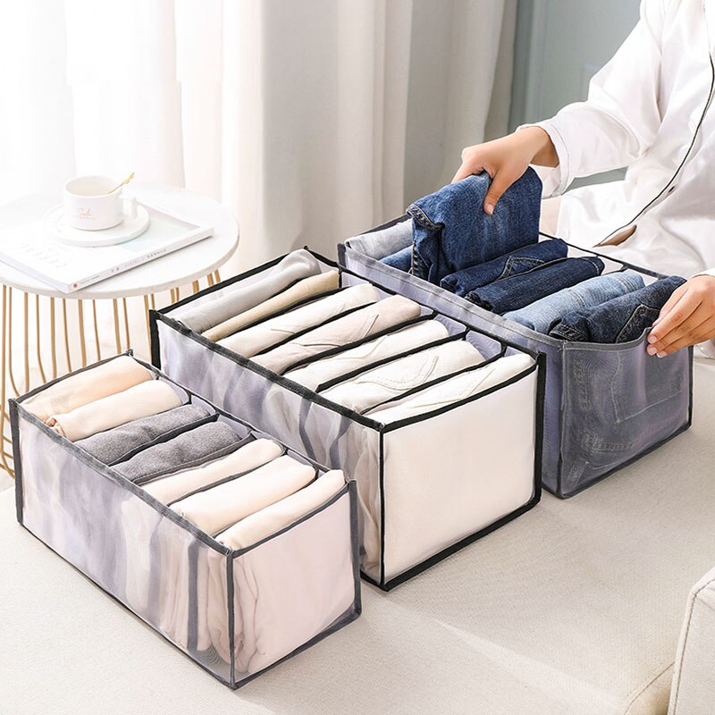 Mesh Jeans Storage Box with Compartments Leggings Clothes Separation Box