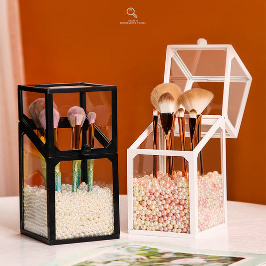 dust-proof eye shadow brush storage box with colorful pearls