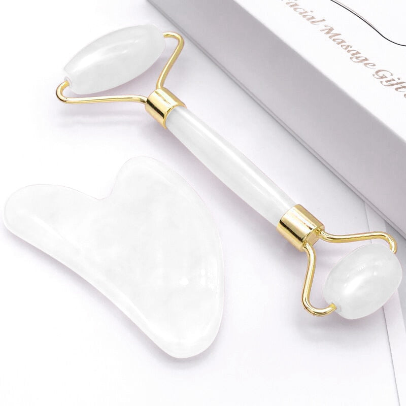 2pcs/set Face Spa Massager Neck Roller Gua Sha Scraper Board Face Lift Up Wrinkle Remover