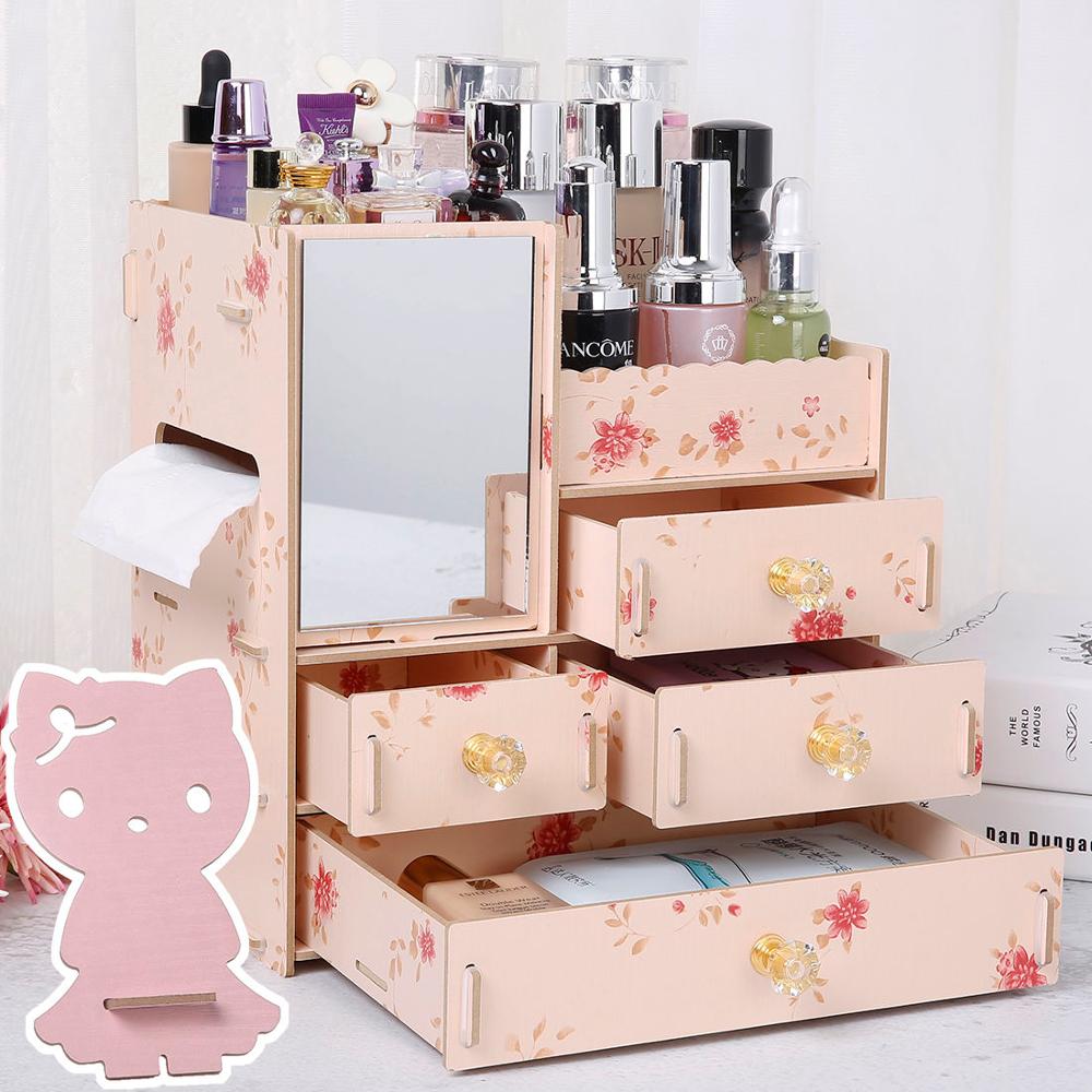 3 Layers Wooden Holder Large Cosmetic Makeup Jewelry Lipsticks Storage Organizer