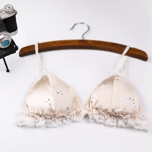 mulberry silk ultra-thin summer lace silk bra sponge detachable