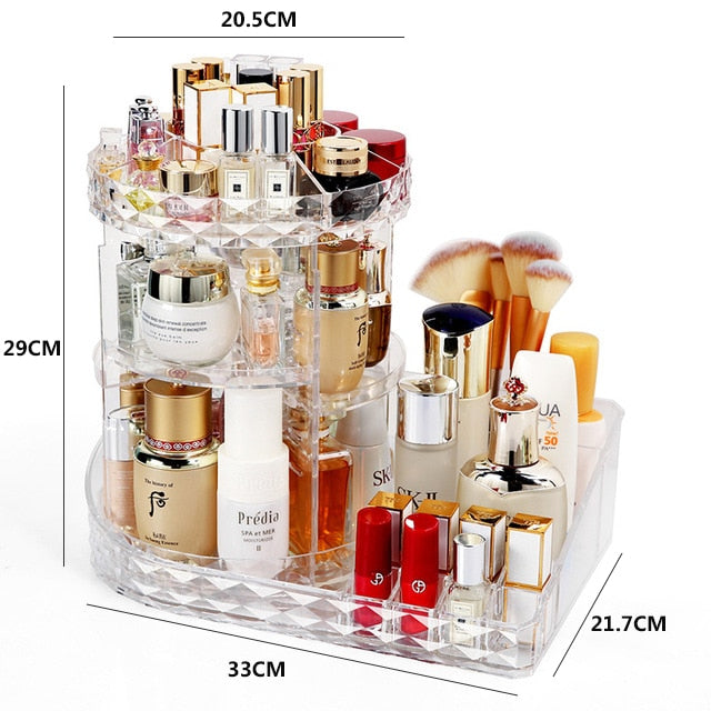 360 Degree Rotation Transparent Acrylic Cosmetics Storage Box Fashion Spin Multi-function Detachable Makeup Organizer Beauty