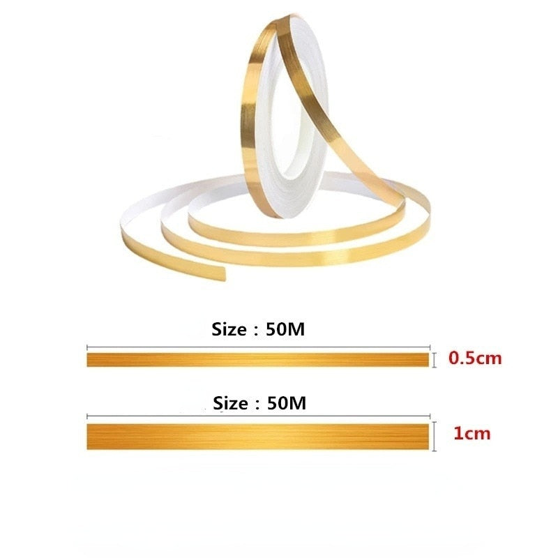 50M Brushed Gold Floor Edging Waterproof Seam Wall Stickers