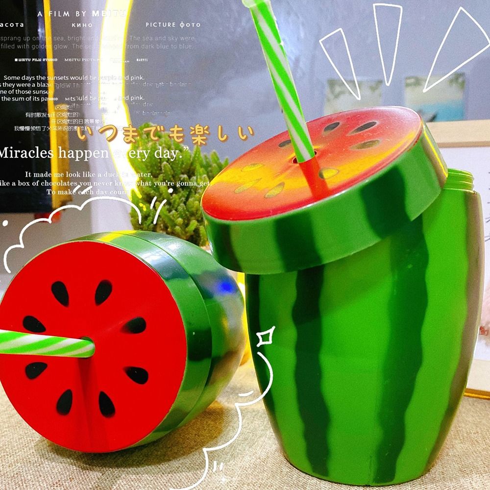 Creative Watermelon Shape Cup with Lid and Straw