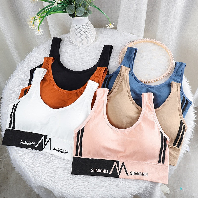 Girl Cotton Sport Training Bra Solid Color Wide Strap