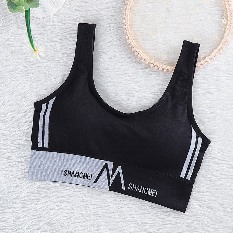 Girl Cotton Sport Training Bra Solid Color Wide Strap