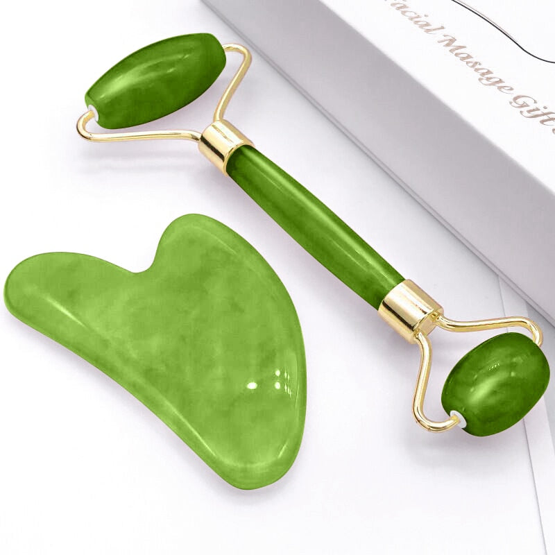 2pcs/set Face Spa Massager Neck Roller Gua Sha Scraper Board Face Lift Up Wrinkle Remover