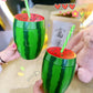 Creative Watermelon Shape Cup with Lid and Straw