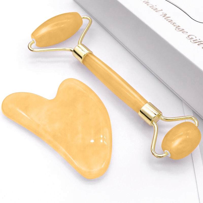 2pcs/set Face Spa Massager Neck Roller Gua Sha Scraper Board Face Lift Up Wrinkle Remover