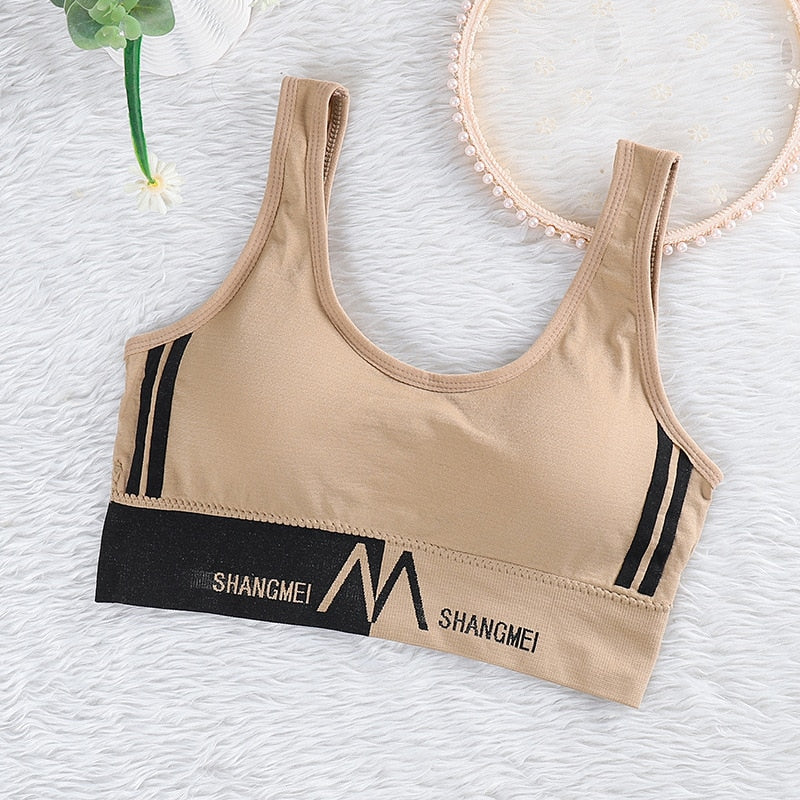 Girl Cotton Sport Training Bra Solid Color Wide Strap