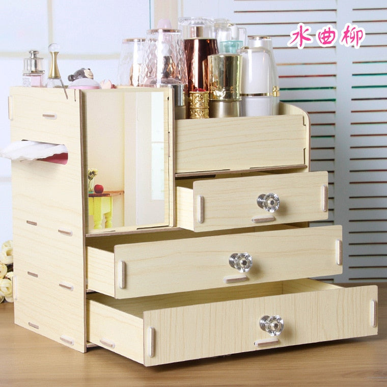 3 Layers Wooden Holder Large Cosmetic Makeup Jewelry Lipsticks Storage Organizer