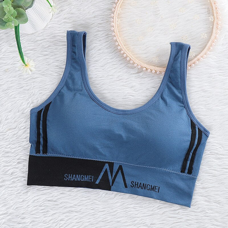 Girl Cotton Sport Training Bra Solid Color Wide Strap