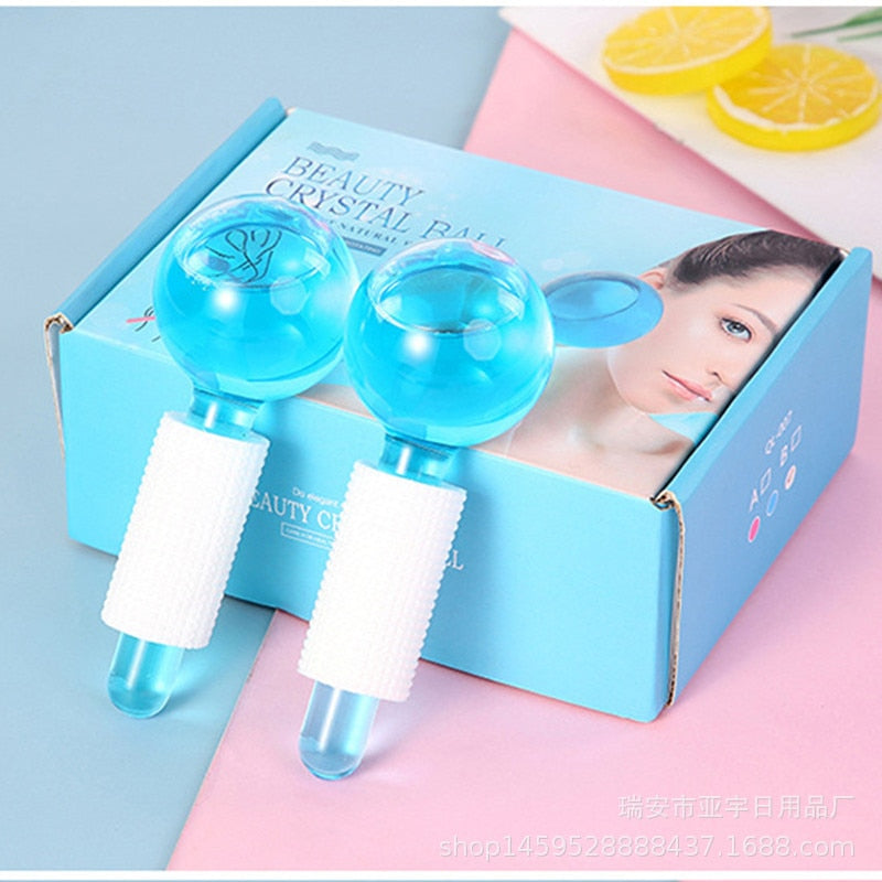 2Pcs Box Crystal Ice Hockey Roller Energy Massage Beauty Facial Eye Crystal Ball Massager