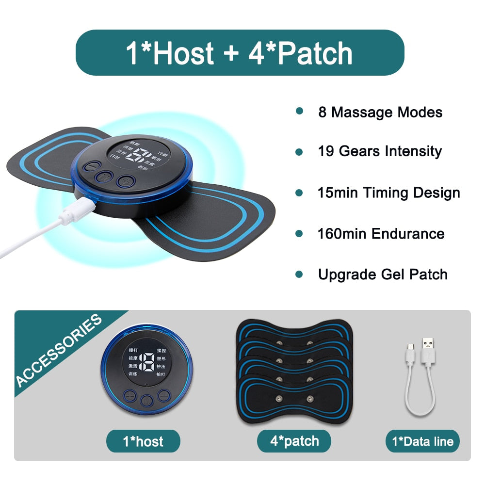 Electric EMS Neck Massager Mini Cervical Back Muscle Pain Relief Patch Stimulator Massageador