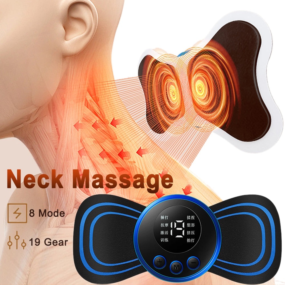 Electric EMS Neck Massager Mini Cervical Back Muscle Pain Relief Patch Stimulator Massageador