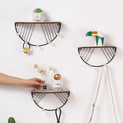 Wall Mounted Floating Shelf Rack Semicircle Storage Organizer