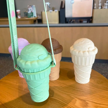 500ml Ice Cream Shape Drinking Cup With Straw