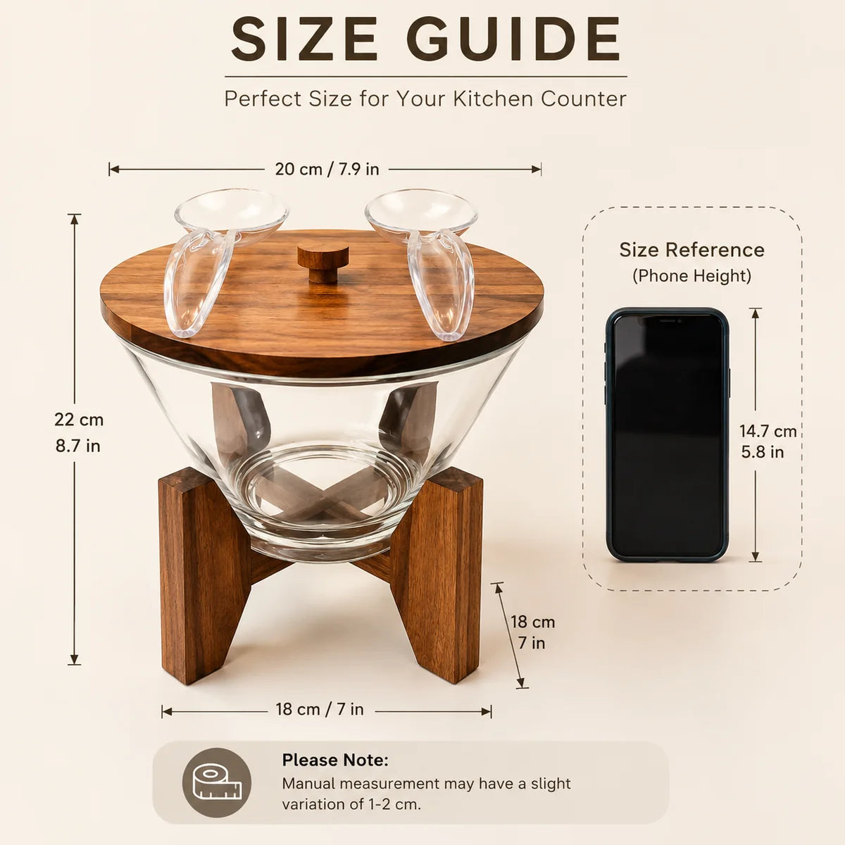 Wooden Stand Glass Salad Bowl, Luxury Glass Salad Serving Bowl With Spoon, Elegant Glass Salad Bowl With Wooden Base