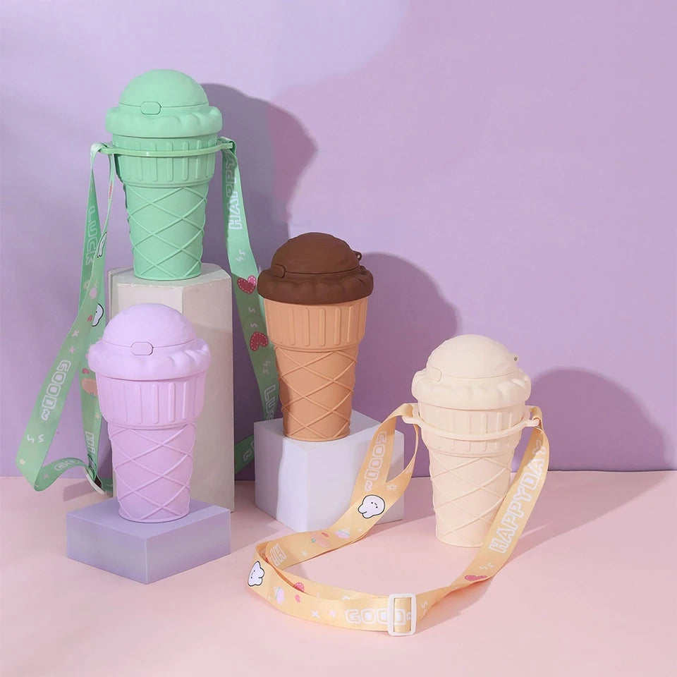 500ml Ice Cream Shape Drinking Cup With Straw