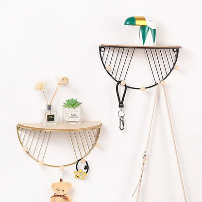 Wall Mounted Floating Shelf Rack Semicircle Storage Organizer