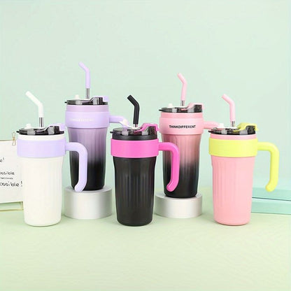 Tumbler with Lid and Straw Handle, 27 oz Stainless Steel