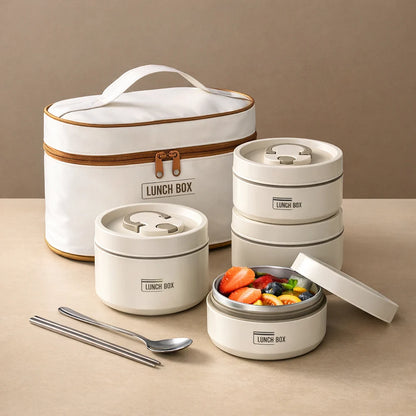 Japanese Style Insulated Lunch Box, Portable Office Lunch Box, Stainless Steel Lunch Box With Bag