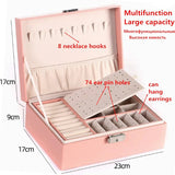 Premium Leather Jewelry Box Double Layer Storage