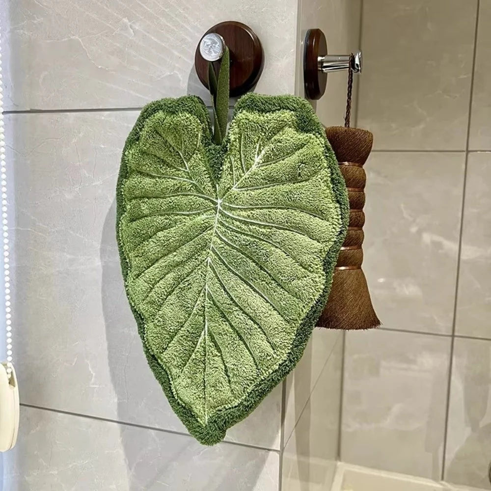 Leaf Shape Kitchen Hand Towel, Leaf Shaped Kitchen Towel, Decorative Leaf Hanging Towel, Thickened Absorbent Towel