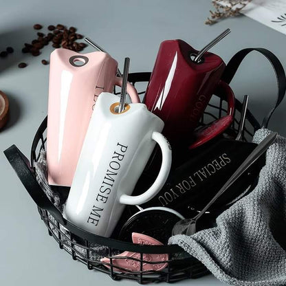 Ceramic Coffee Mug With Straw