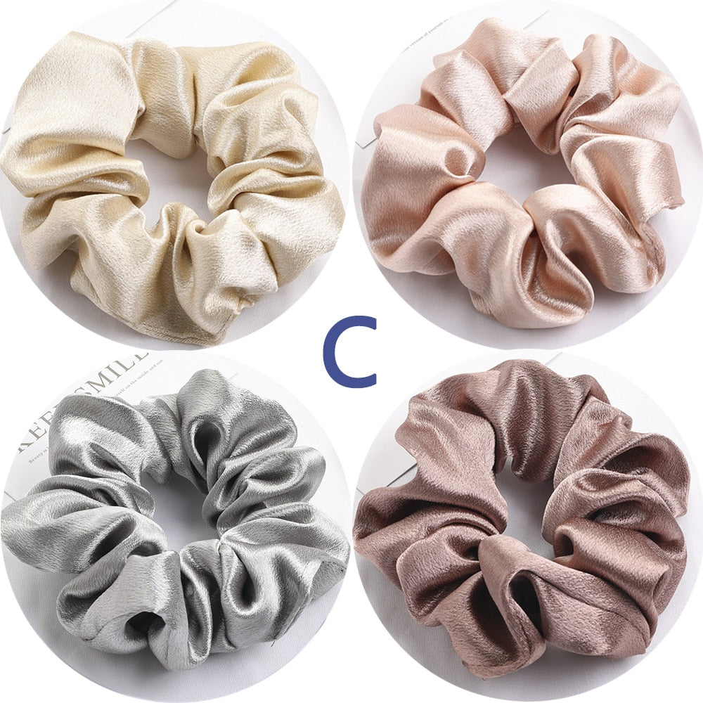 5pcs Satin Silk Scrunchies Women Elastic Rubber Hair Bands