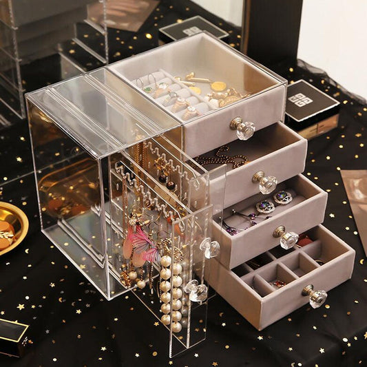 Jewelry Storage Box Earrings Display Stand Organizer Necklace Jewelry Display Cabinet Drawer Storage Rack Clear Plastic Box