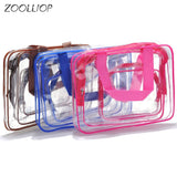 3pcs Travel PVC Cosmetic Bags Women Transparent Clear Zipper Makeup Bags