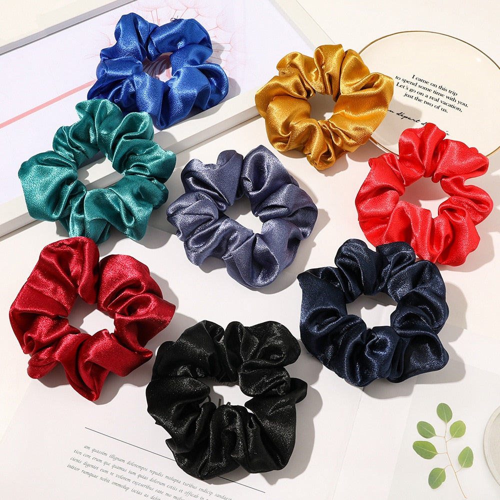 5pcs Satin Silk Scrunchies Women Elastic Rubber Hair Bands
