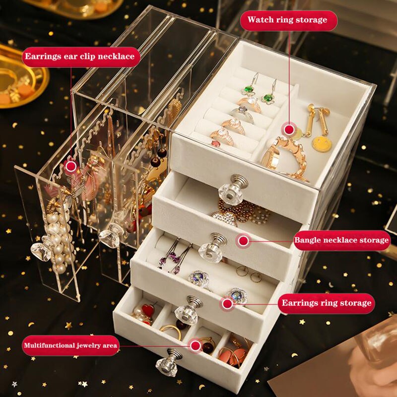 Jewelry Storage Box Earrings Display Stand Organizer Necklace Jewelry Display Cabinet Drawer Storage Rack Clear Plastic Box