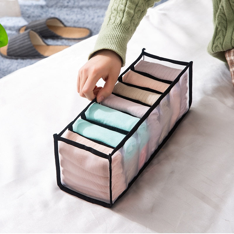 Dormitory closet organizer for socks home separated underwear storage box 7 grids jeans bra organizer foldable drawer organizer
