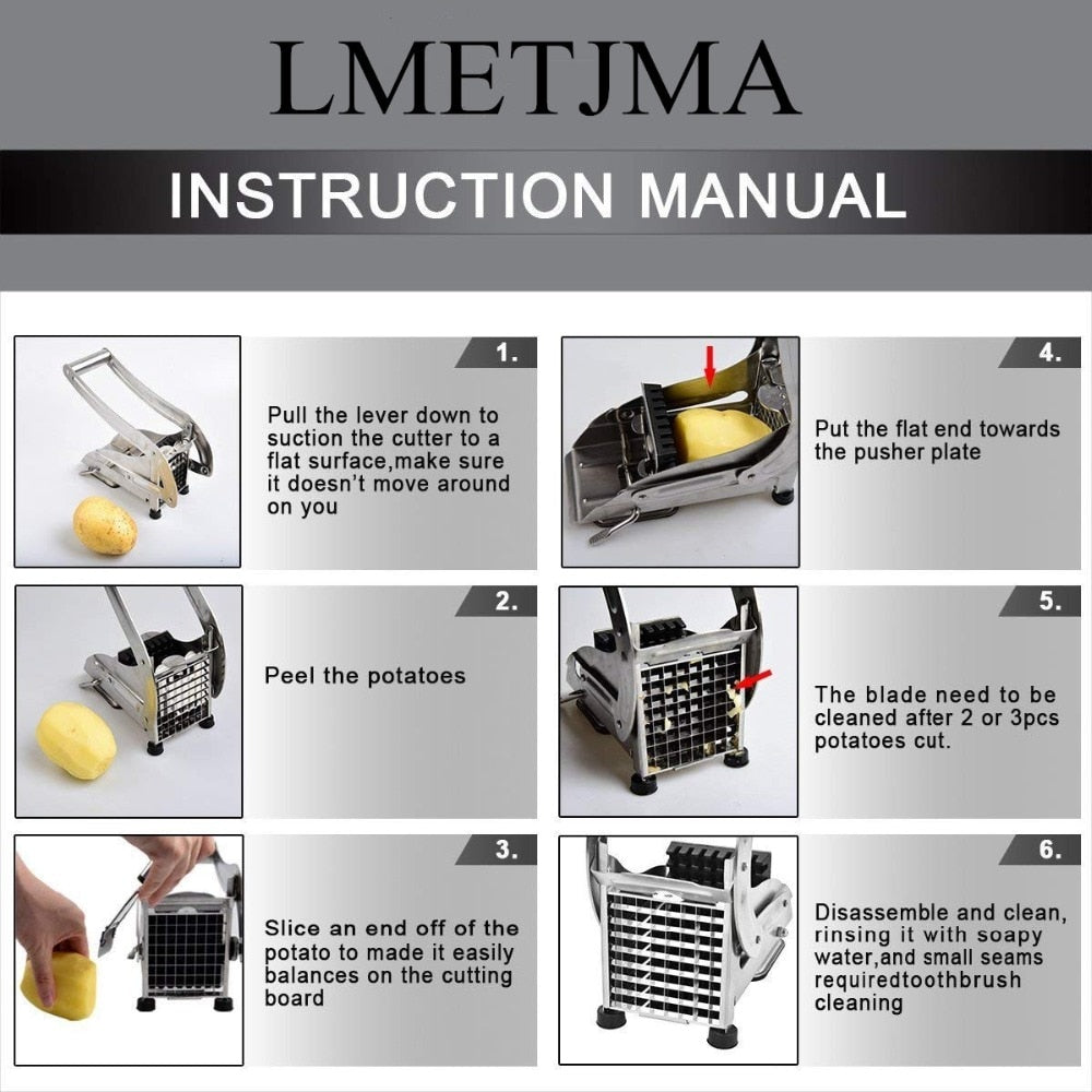 French Fry Cutter with 2 Blades Stainless Steel Potato Slicer Cutter
