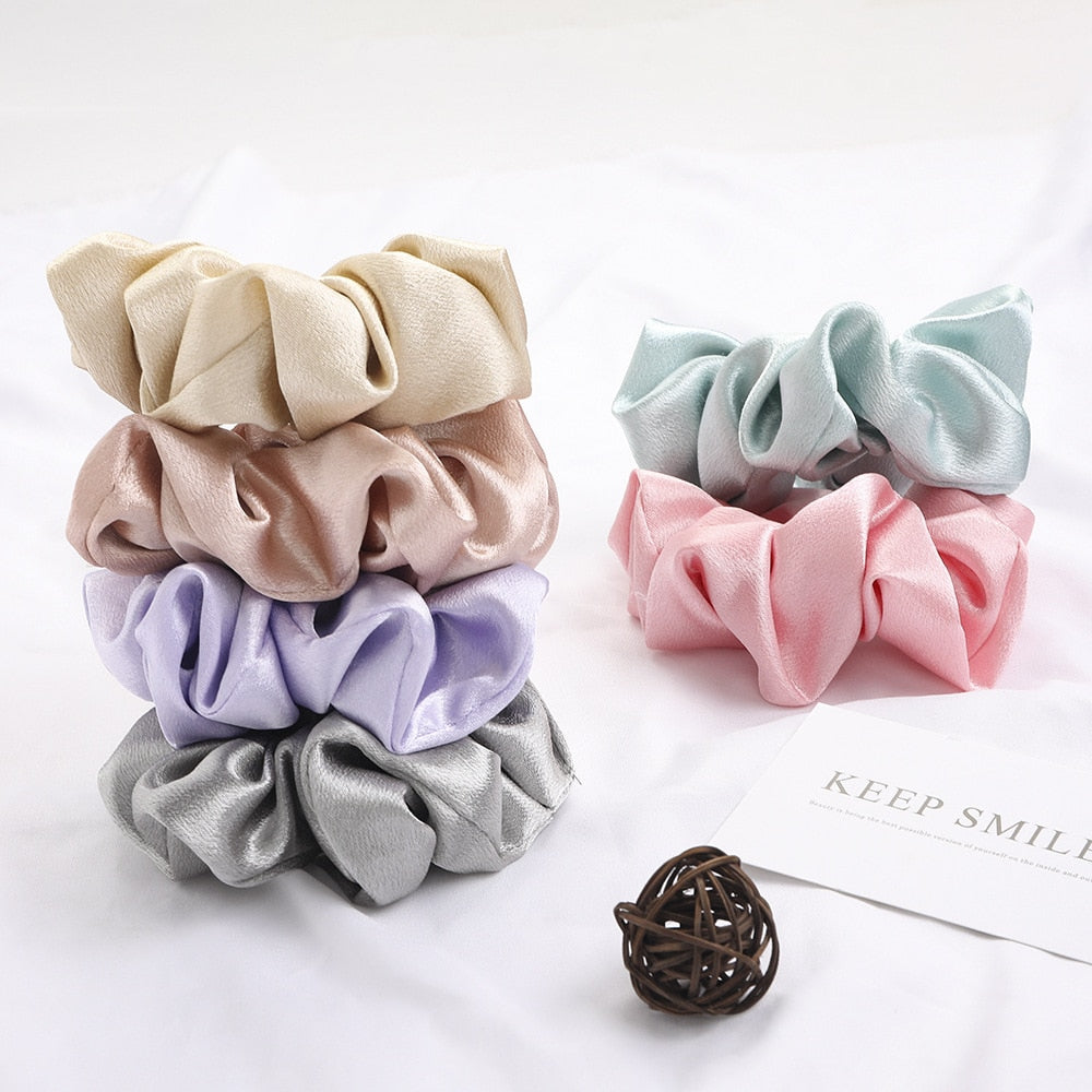 5pcs Satin Silk Scrunchies Women Elastic Rubber Hair Bands