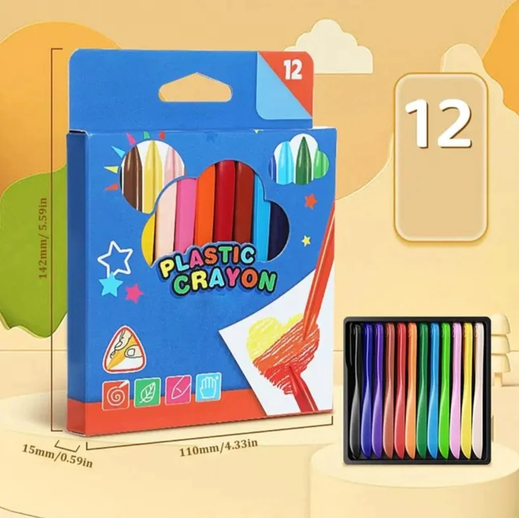 12pcs - 🔥 Pack of 12 Art Supply Childs Plastic Crayons with Boxx No Dirty Handsx No Dirty Clothesx Set of 12 Vibrant and Expressive colors ( FREE DELIVERY )