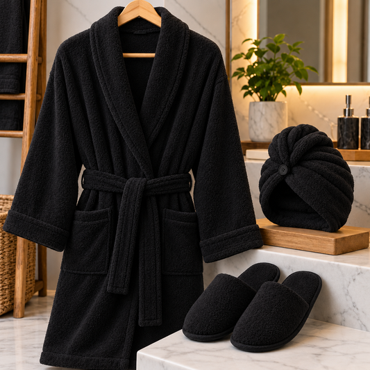 Premium 3-Piece Bathrobe Set with Turban & Slippers