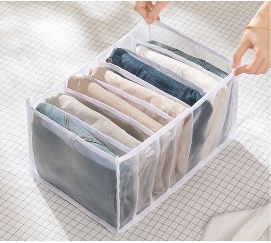 Mesh Jeans Storage Box with 7 Compartments Leggings Clothes Separation Box
