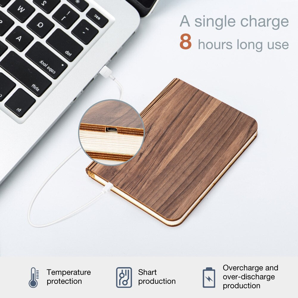 LED Wooden Book Lamp Reading light USB Bedside Table Lamp